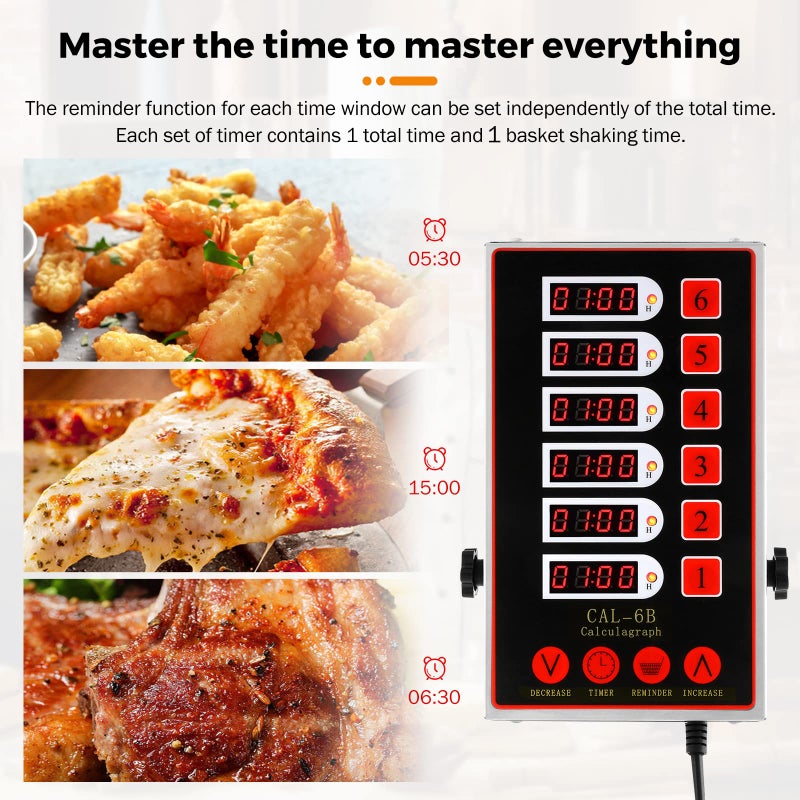 BEAMNOVA 6 Channel Digital Kitchen Timer Cooking Reminder Commercial Loud Ring Alarm Stainless Steel Adjustable Volume - Image 3